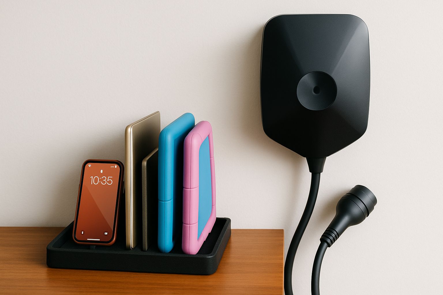 Familj laddar elbil hemma med Zaptec-laddbox, glada miner.