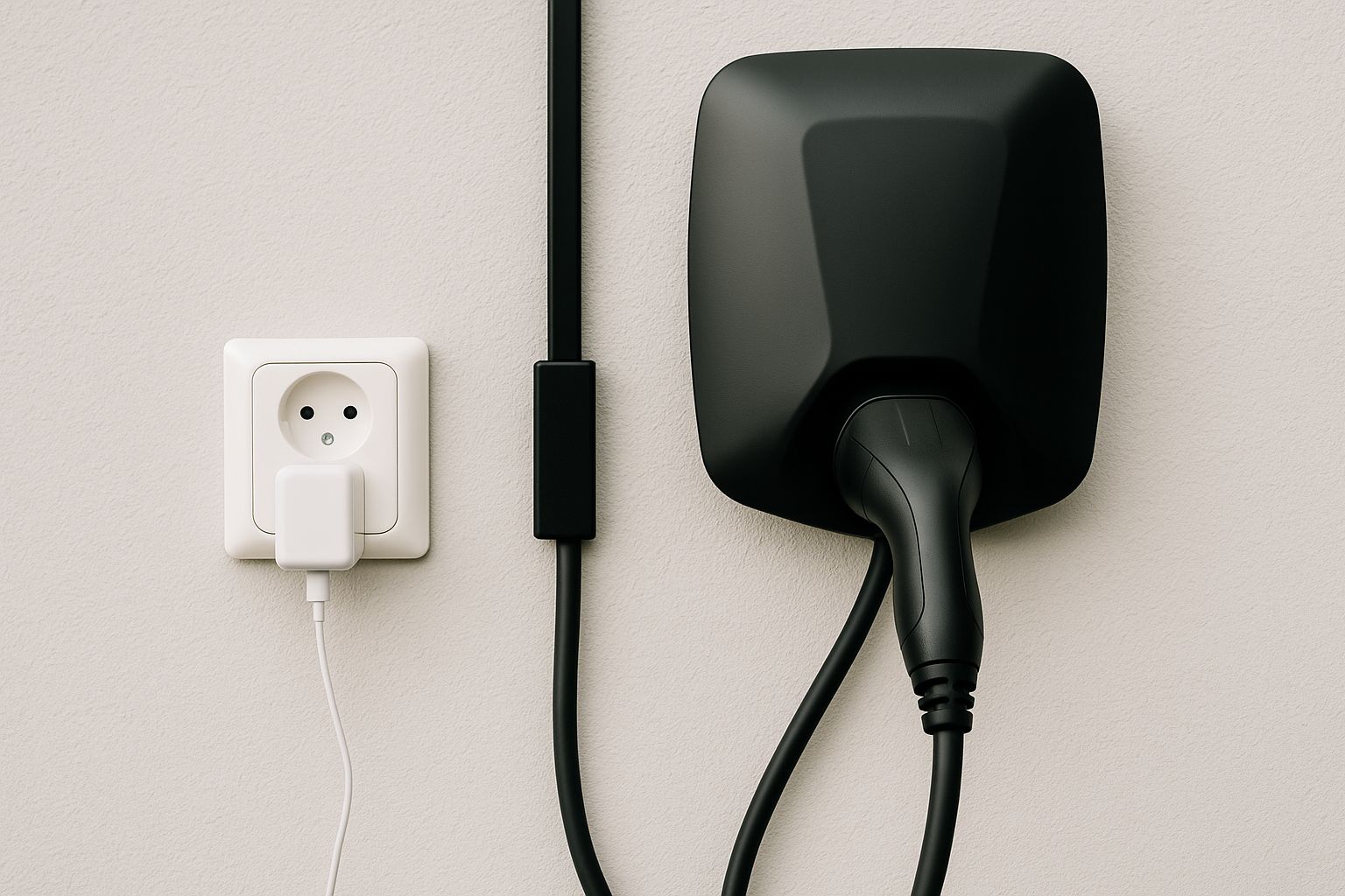 Elbil laddas från en Zaptec Go laddbox vid ett gult hus